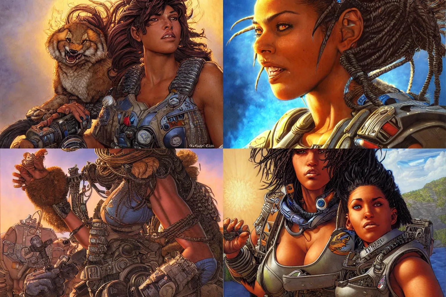 Prompt: portrait, loba andrade from apex legends, by greg staples and jeff easley, intricate, hyperrealistic, intricate, summer day, sunlight, soft lighting, detailed