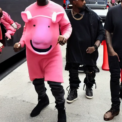 Image similar to kanye west dressed as peppa pig