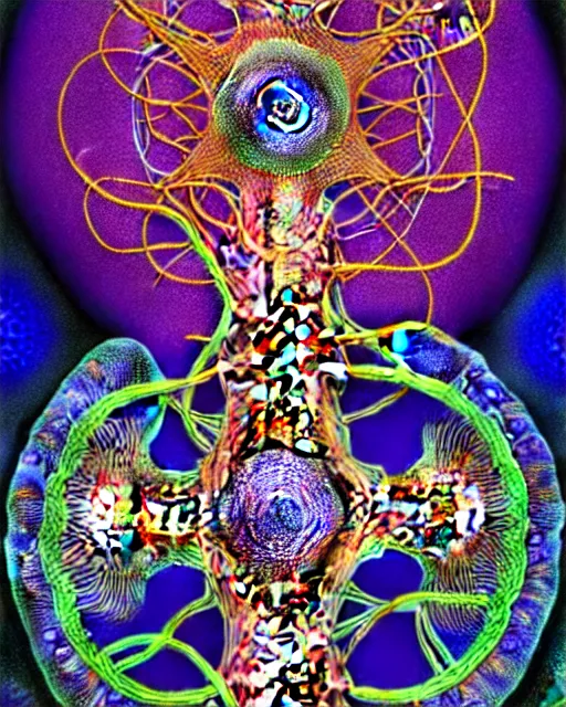 Image similar to poster of stem cells, close up details, intrinsic, drawn by Ernst Haeckel, psychedelic colorful, beeple rendering, written by HP Lovecraft