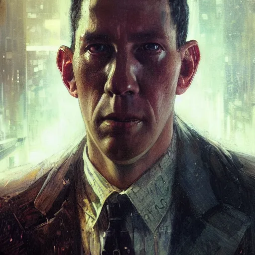 Image similar to , h p lovecraft hyperrealistic portrait, bladerunner street, art of elysium by jeremy mann and alphonse mucha and greg rutkowski, fantasy art, photo realistic, dynamic lighting, artstation, poster, volumetric lighting, very detailed face, 4 k, award winning