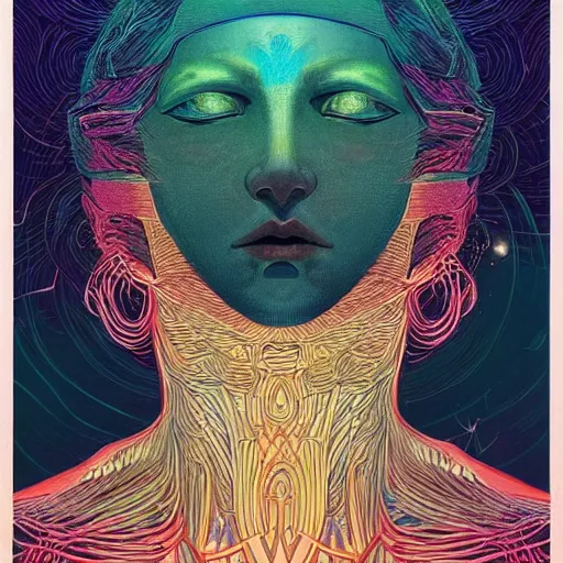 Prompt: dream symmetry!! stunning portrait of greek ancient myth!! by victo ngai, kilian eng vibrant colours, dynamic lighting, digital art, winning award masterpiece, fantastically beautiful, illustration, outer space, aesthetically inspired by beksinski and dan mumford, trending on artstation, art by greg rutkowski, 8 k