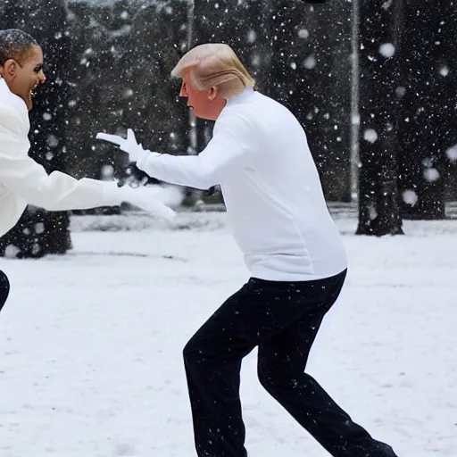 Image similar to obama and donald trump having snowball fight