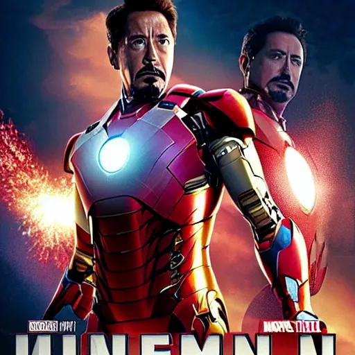 Image similar to marvel movie, ironman, mask off, tony stark, explosion in the background, epic