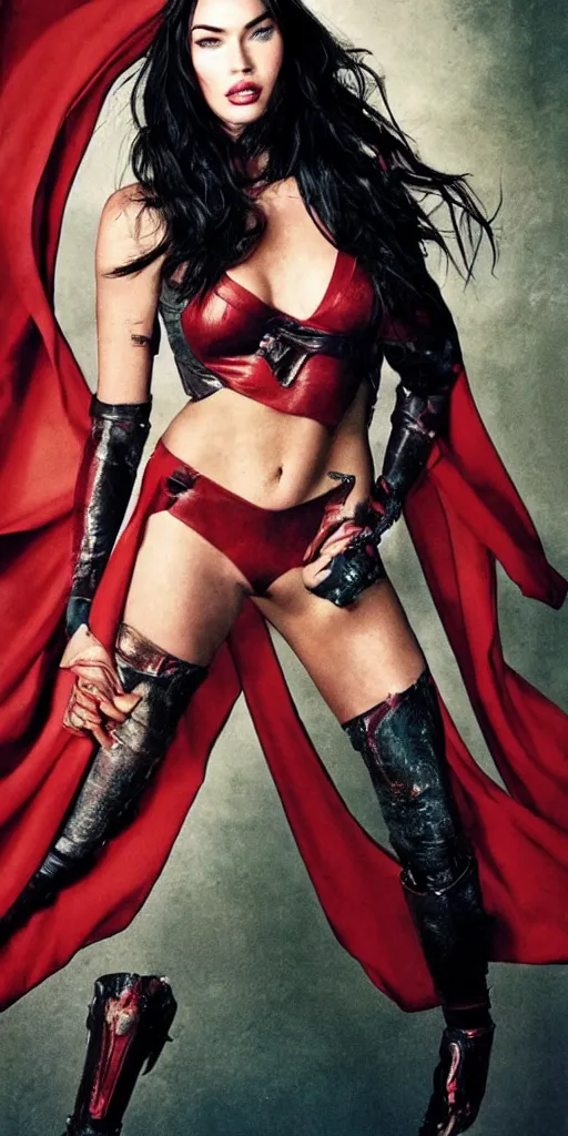 Image similar to Portrait of Megan Fox as a super hero, highly detailed, photographed by Annie Leibovitz.