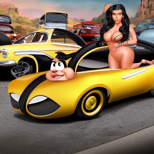 Prompt: kim kardashian as a car in the cars universe, beautiful