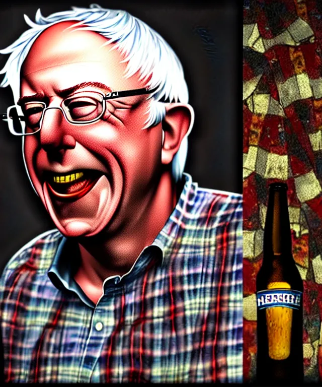 Prompt: hyperrealistic mixed media painting of Bernie Sanders as a laughing drunk, tattered plaid shirt, dimly lit dive bar, scattered empty beer bottles, stunning 3d render inspired art by P. Craig Russell and Barry Windsor-Smith + perfect facial symmetry + dim volumetric lighting, 8k octane beautifully detailed render, post-processing, extremely hyperdetailed, intricate, epic composition, grim yet sparkling atmosphere, cinematic lighting + masterpiece, trending on artstation, very very detailed, masterpiece, stunning