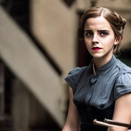 Image similar to Emma Watson in Inglorious Basterds, Movie still, XF IQ4, 50mm, F1.4, studio lighting, professional, 8K, Look at all that detail!, Dolby Vision, UHD