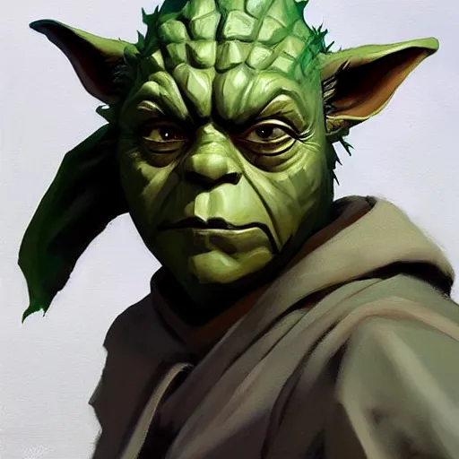 Image similar to greg manchess portrait painting of armored yoda as overwatch character, medium shot, asymmetrical, profile picture, organic painting, sunny day, matte painting, bold shapes, hard edges, street art, trending on artstation, by huang guangjian and gil elvgren and sachin teng