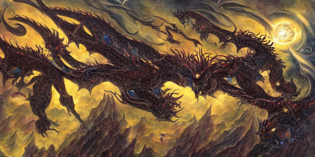 evil cosmic demon alien dragon demigods flying through | Stable ...