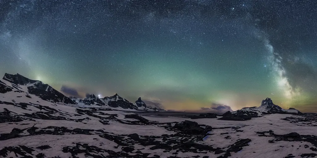 Image similar to time-lapse of landscape night sky!!, Antarctica, sharp focus, intricate, super wide angle, 4K