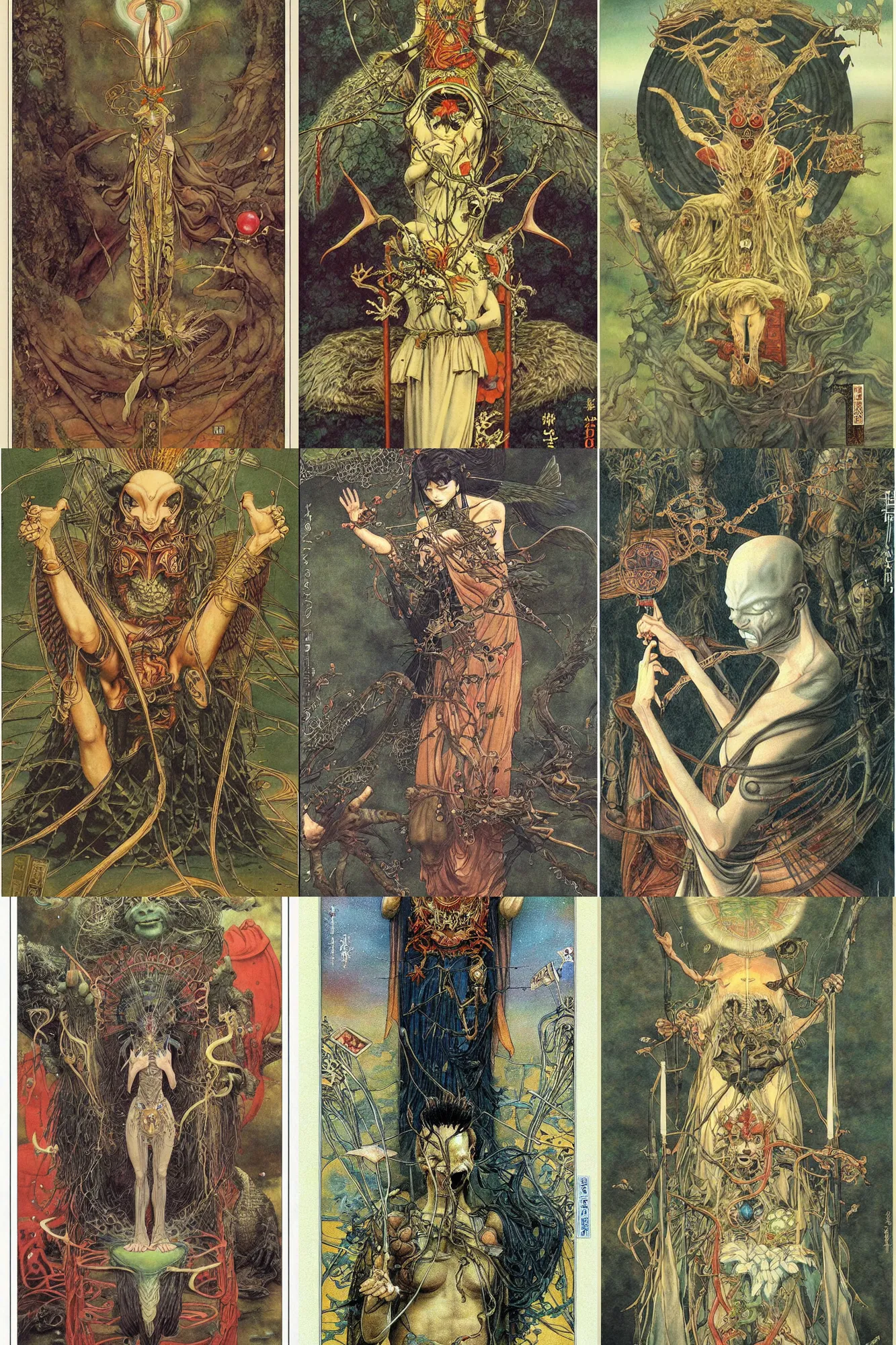 Prompt: painting by brain froud, dave dorman, takato yamamoto in the style of thoth tarot card,