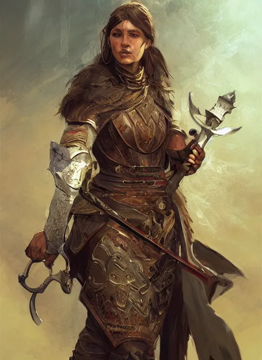 Image similar to highly detailed painting of a cleric warrior woman by jon foster, high fantasy, trending on artstation