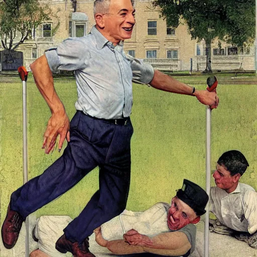 Image similar to benjamin netanyahu jumping a skip rope in a public park by norman rockwell