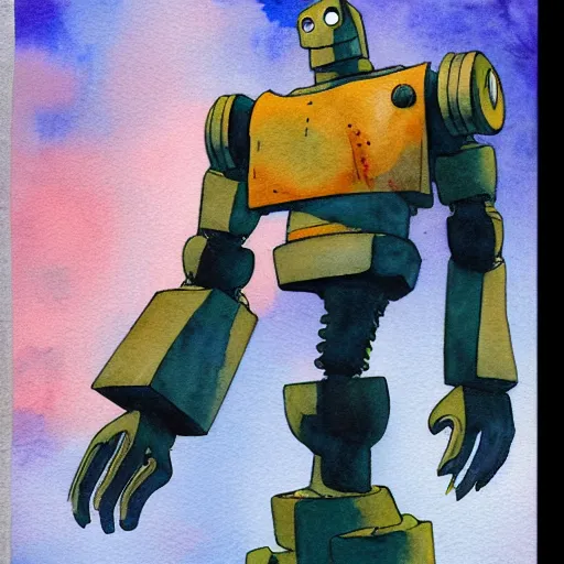 Image similar to iron giant, watercolor illustration for a book