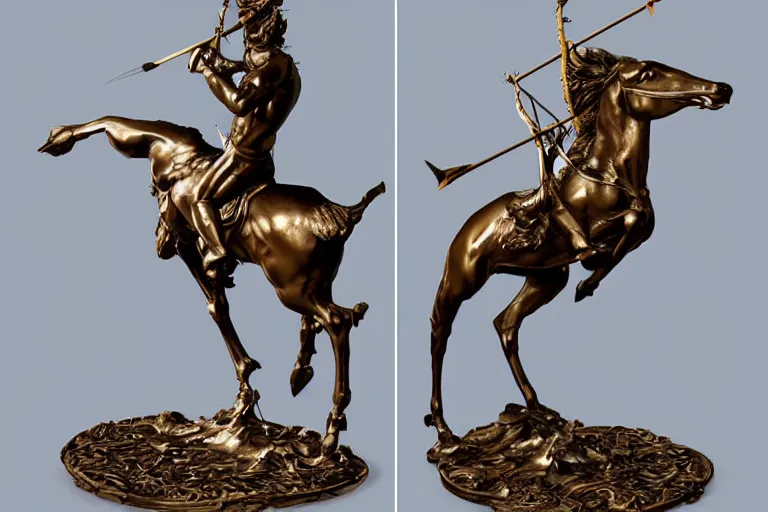 Prompt: sagittarius astrological sign sculpture in bronze by stanisław szukalsk, detailed, 3 d, 8 k