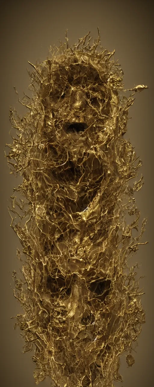 Prompt: portrait photo of a surreal ghost in the middle of a gold fluids, ultra super good realistic 3D render by Pete Morbacher and Emil Melmoth, insanely detailed, trending on artstation, sharp focus