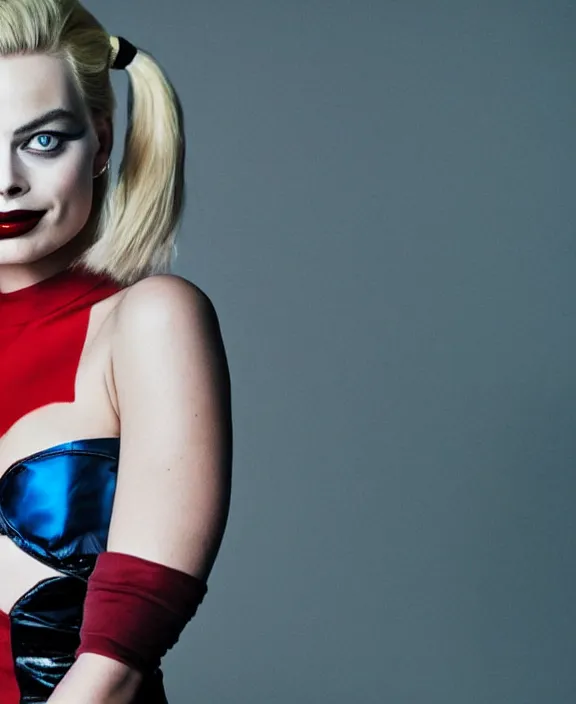 Image similar to margot robbie modeling as harley quinn, professional photograph