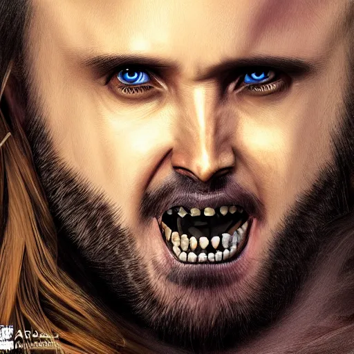 Prompt: digital art of Aaron Paul disguised as werewolf, artstation,8k, detailed,hd,hq,award winning art