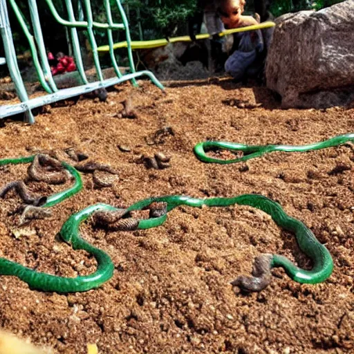 Image similar to pit of venomous snakes next to children's playground