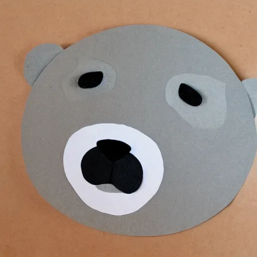 Prompt: cardboard grey and white application of a bear,