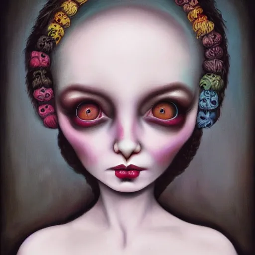 Prompt: a painting in the style of mark ryden and in the style of natalie shau and in the style of irakli nadar.