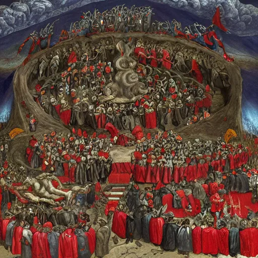 Image similar to where's waldo in dante's inferno with trumpeters and demons, intricate detail, martin handford, hd