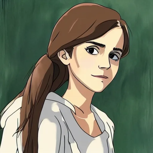 Image similar to emma watson in the style of studio ghibli