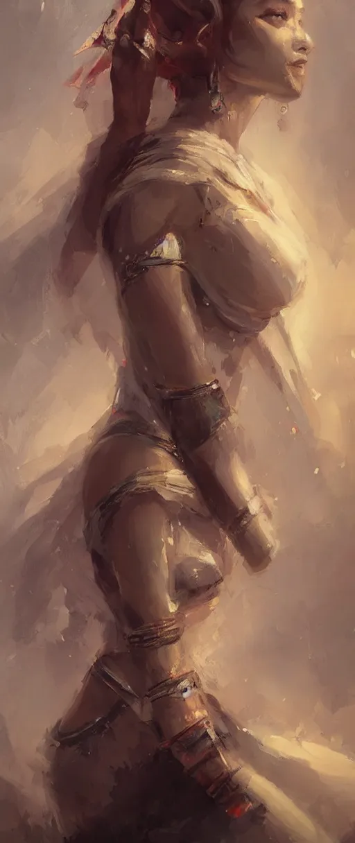 Prompt: A painting of a beautiful woman from egypt trending on artstation in the style of Greg Rutkowski