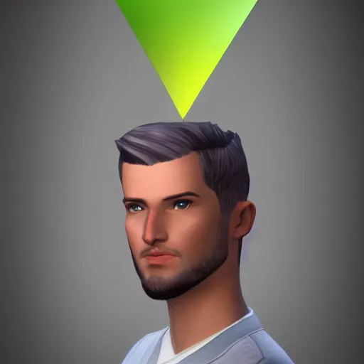 Image similar to real life sims character with plumbob above head, portrait, photorealistic, 4 k, studio lighting