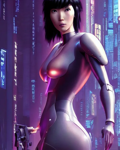 Image similar to weta disney pixar movie still portrait photo of motoko kusanagi ghost in the shell : : as cyborg woman by pixar : : by weta, wlop, ilya kuvshinov, rossdraws, artgerm, marvel, maxim cover, latex, octane render, sweaty, iridescent, bright morning, anime, liosh, mucha : :