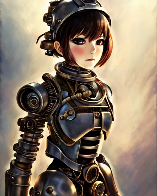 Image similar to portrait Anime Girl in mechanical armor steampunk cute-fine-face, pretty face, realistic shaded Perfect face, fine details. Anime. Bioshock steampunk realistic shaded lighting by katsuhiro otomo ghost-in-the-shell, magali villeneuve, artgerm, rutkowski Jeremy Lipkin and Giuseppe Dangelico Pino and Michael Garmash and Rob Rey