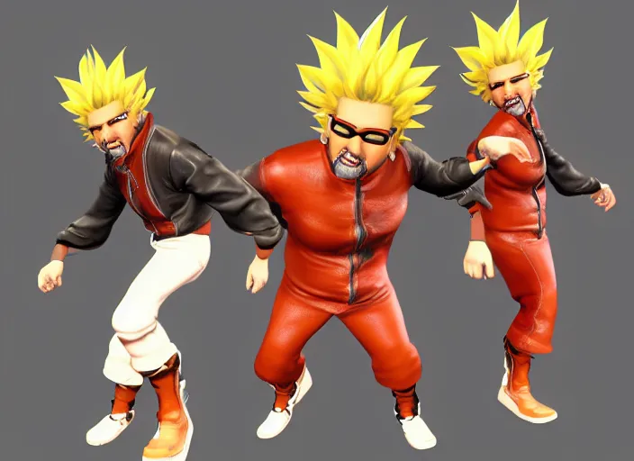 Prompt: 3 d model of guy fieri character in fighting game, stylized 3 d graphics, hdr, ultra graphics, ray tracing, 4 k image