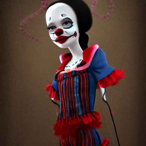 Prompt: clown girl in the style of Tim Burton, octane, unreal engine