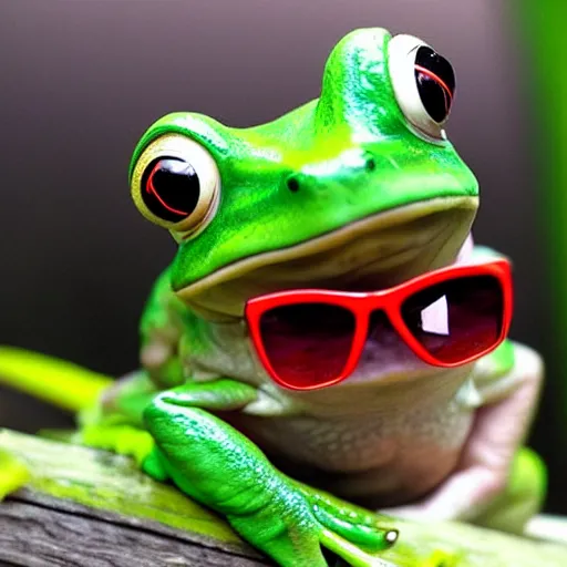 Prompt: cool frog with sunglasses and cool hat