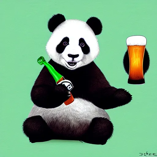 Image similar to panda drinking beer, detailed digital art