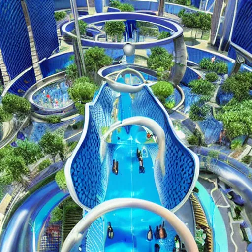 Image similar to futuristic urban water park