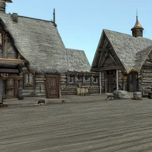 Image similar to town square, skyrim creation engine, 3 d render