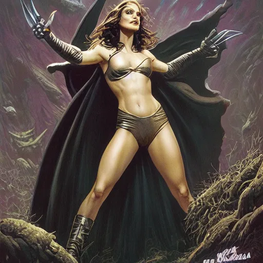 Image similar to Natalie Portman, Michael Whelan, frank Frazetta, artstation, Dio album art