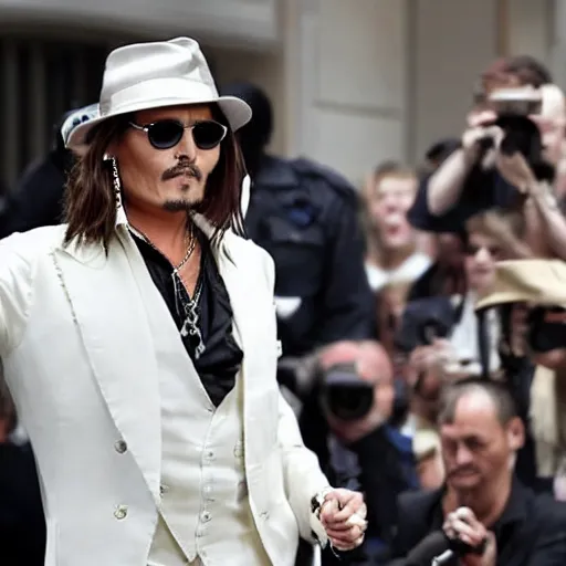 Image similar to johnny depp cheering in court as he wins defamation case, 4 k, photorealistic photography