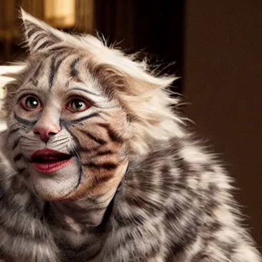 Prompt: hillary clinton as old deuteronomy, a human - cat hybrid, in the movie cats ( 2 0 1 9 )