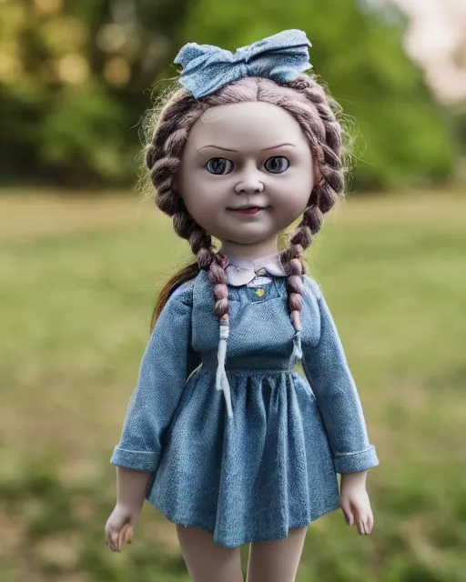 Prompt: high quality presentation photo of a cute greta thunberg porcelain doll in the style of mark ryden photography 4k, f1.8 anamorphic, bokeh, 4k, Canon, Nikon