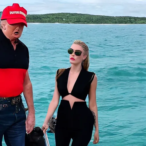 Image similar to Donald Trump and Amber Heard on a boat, vacation