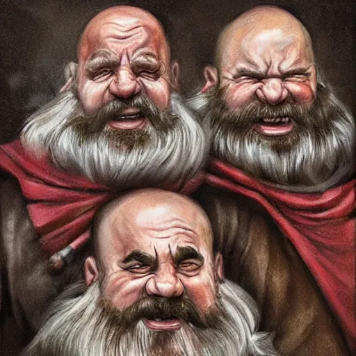 Prompt: Realistic, portrait, three Dwarf Brothers, dungeons and Dragons