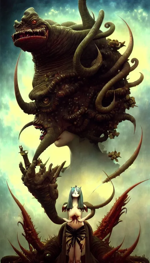 Image similar to exquisite imaginative imposing weird creature movie poster art humanoid anime movie art by : : weta studio tom bagshaw james jean frank frazetta