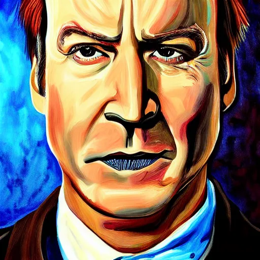 Image similar to a detailed portrait of bob odenkirk as saul goodman painted by johnny depp
