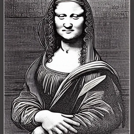 Image similar to monalisa in the style of Gustave Doré!!!!!!!!!!!!!!!!!!!, etching, etching, etching painting, etching!!!!!!!!!!!!!!!!!!!, wood-engraving!, Gustave Doré, Gustave Doré, Gustave Doré!!!!!!!!!!