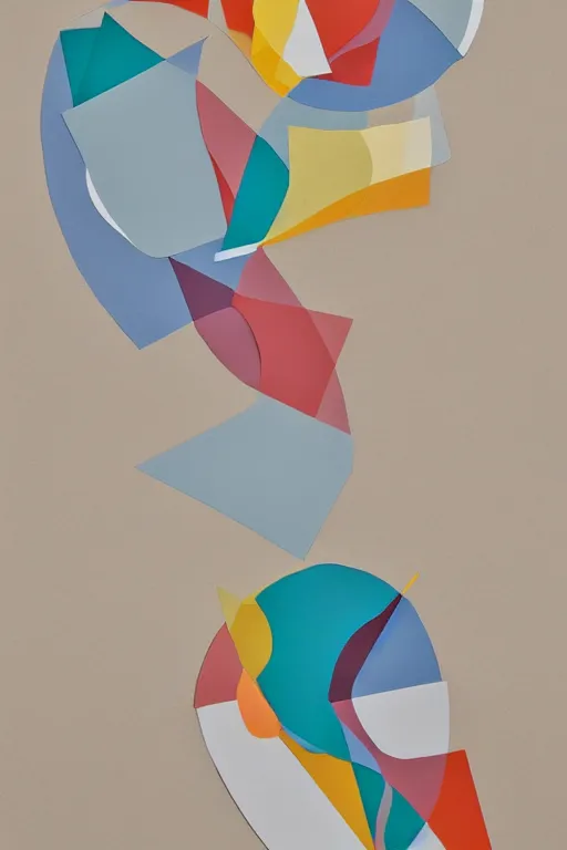 Image similar to abstract minimalist organic shape paper cut flat collage with line in the style of Matisse in muted Colors on crisp white copy paper with negative space , ultra-hd , modern art style, renderman