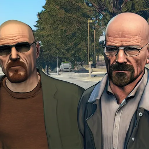 Prompt: walter white heisenberg on gta 5 cover,