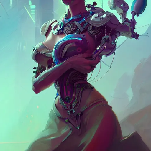 Image similar to a portrait of a beautiful cybernetic gypsy, cyberpunk concept art by pete mohrbacher and wlop and artgerm and josan gonzales, digital art, highly detailed, intricate, sci-fi, sharp focus, Trending on Artstation HQ, deviantart, unreal engine 5, 4K UHD image