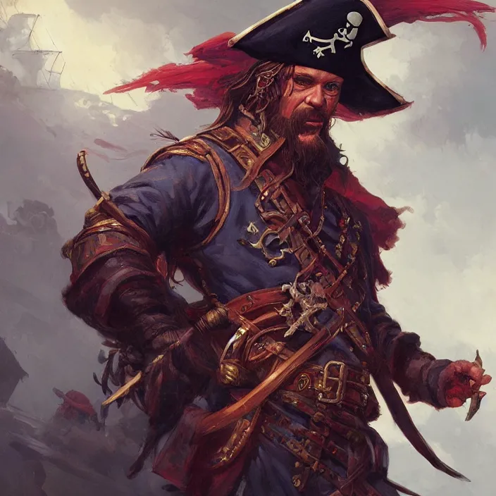 Prompt: pirate captain d & d, d & d style, trending on artstation, intricate, highly detailed, vivid painting, colorful, art by greg rutkowski